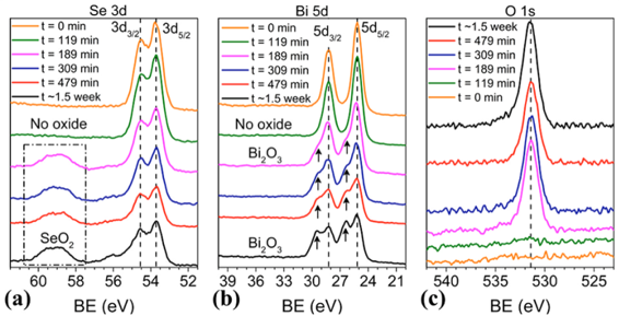 Time dependent XPS characterization of the oxidation of Bi2Se3
