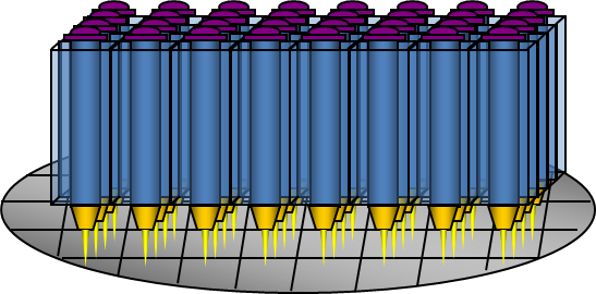 Schematic array of miniature columns scanning a wafer
